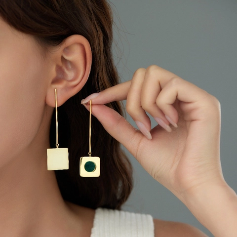 Vintage Geometric Dangle Earrings Stainless Steel Long Drop Square Textured Ring Twisted Rope Minimalist Jewelry For Women