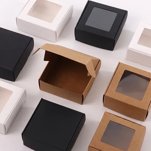 Opvouwbare Kraftpapier Vliegtuigdoos Sieradenverpakking Geschenkdoos Met Venster Minimalistische Kartonnen Doos Voor Zeep Snoep