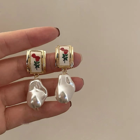 French Retro Flower Artificial Pearl Stud Earrings Elegant Niche Style Alloy Rhinestone Bow With 925 Sterling Silver Earring Post
