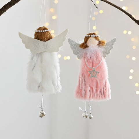 Angelo Di Peluche Decorazione Da Appendere Albero Di Natale Paillettes Pelliccia Sintetica Campanelli Metallo Bambola