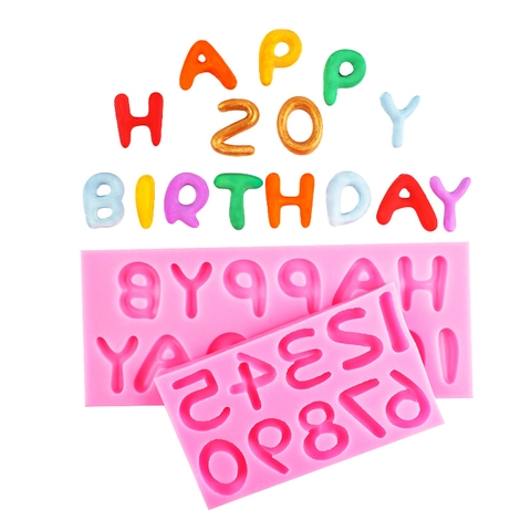 Stampo Silicone Alfabeto Numeri Happy Birthday Fondant Cioccolato Decorazione Torte Strumento Pasticceria DIY