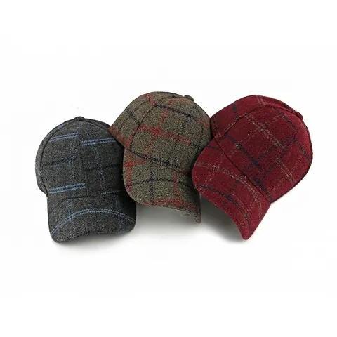Vintage Plaid Baseball Cap Woolen Texture Autumn Winter Warm Adjustable Retro British Style For Men Women