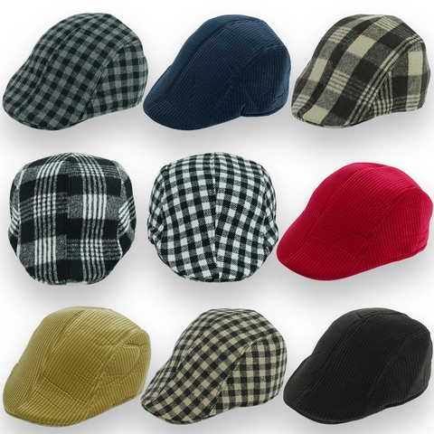 Vintage Britischer Stil Karierte Schiebermütze Herren Damen Verstellbare Cord Baskenmütze Ivy Newsboy Mütze Herbst Winter Hut