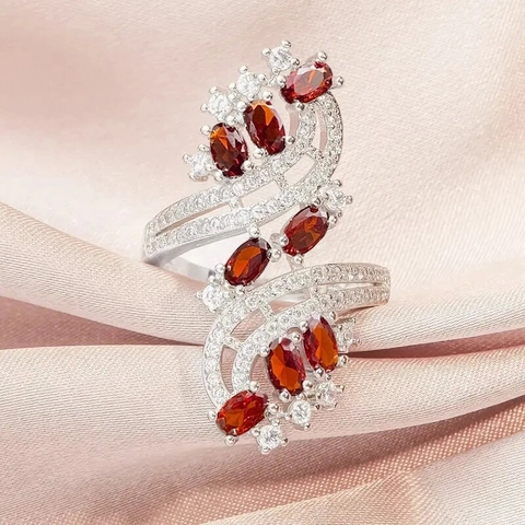 Luxus Zirkonia Kupferring Flügel Blütenblatt Design Übergroßer Mode Statement Schmuck Für Frauen Elegant