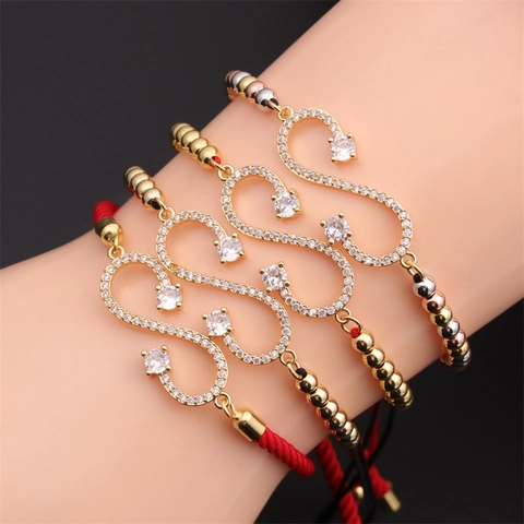 Infinity Symbol Bracelet Copper Zircon Inlaid Adjustable Woven Rope Handmade Beaded Fashion Jewelry For Men Women Gift