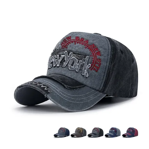 Baseball Cap Gewaschene Baumwolle Distressed New York Stickerei Color Block Vintage Street Style Sonnenhut