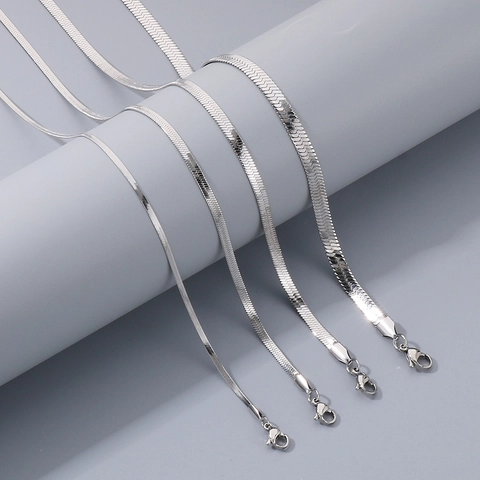 Minimalistische Edelstahl Blade-Kette Halskette Für Damen Herren Gold Silber Plattiert Herringbone Plain Halskette Schmuck
