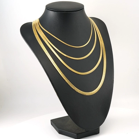 Collana A Catena Di Serpente Piatta Minimalista In Acciaio Inossidabile 304 Placcato Oro 18K Per Donna Resistente