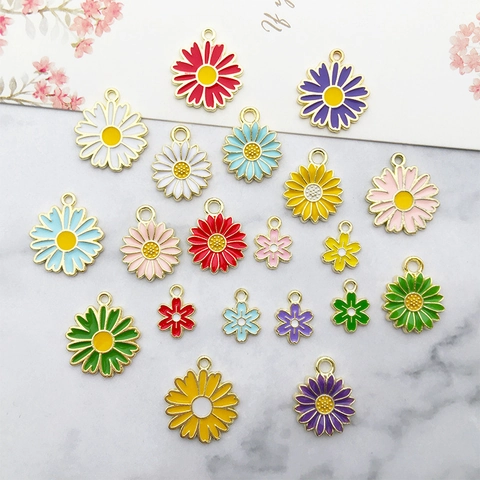 Enamel Daisy Flower Charms Alloy Pendants For DIY Jewelry Making Necklaces Bracelets Earring Crafting Accessories