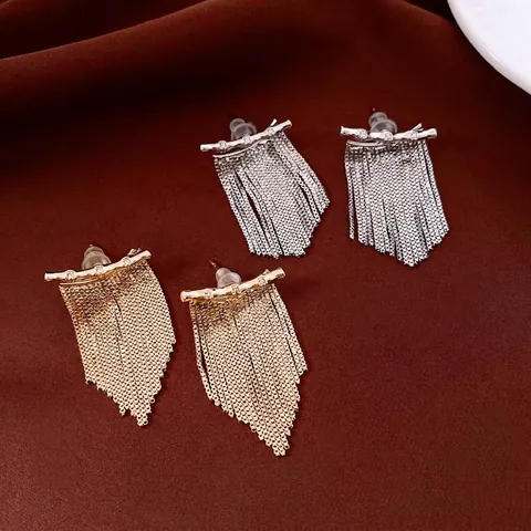 Tassel-Ohrringe Mit Silberstecker Kupfer Zirkon 14K Vergoldet Netzfransen Geometrischer Luxusschmuck Damen