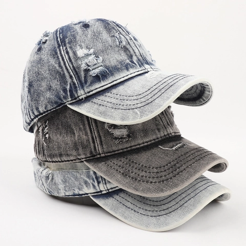 Cappello Da Baseball In Denim Lavato Vintage Foro Distressed Retrò Streetwear Parasole Cappello Regolabile