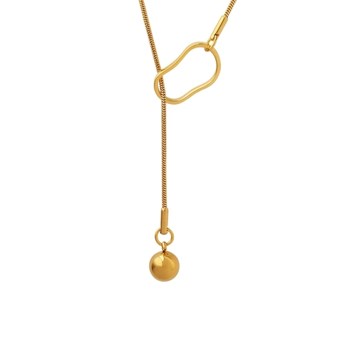 Y-Halskette Aus Titanstahl 18K Vergoldet Minimalistische Geometrische Ring Kugel Anhänger Schlangenkette Für Damen
