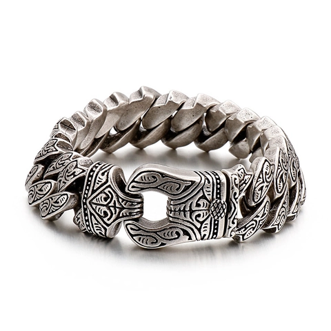 Pulsera De Cadena Barbada Retro Para Hombre Acero Inoxidable 316L Patrón Grabado Vintage Joyería Punk Gótica