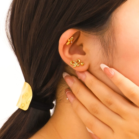 Boucles D'oreilles Puces Nœud Étoile Boule Plaqué Or 18K Acier Inoxydable Zircon Hypoallergénique Bijoux Femmes
