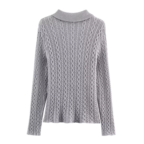 Pull En Maille Torsadée Femmes Künstliche Perle Rhinestone Col Polo Acrylique Polyester Manches Longues Élégant