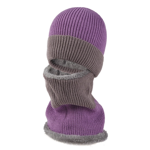 Winter Fleece Lined Knit Beanie And Neck Warmer For Men Women Windproof Cycling Face Mask Warm Outdoor Ear Protection Cap
