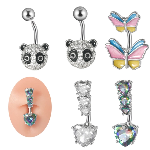 Stainless Steel Navel Piercing Ring Heart Panda Butterfly Zircon Inlaid Fashion Body Jewelry