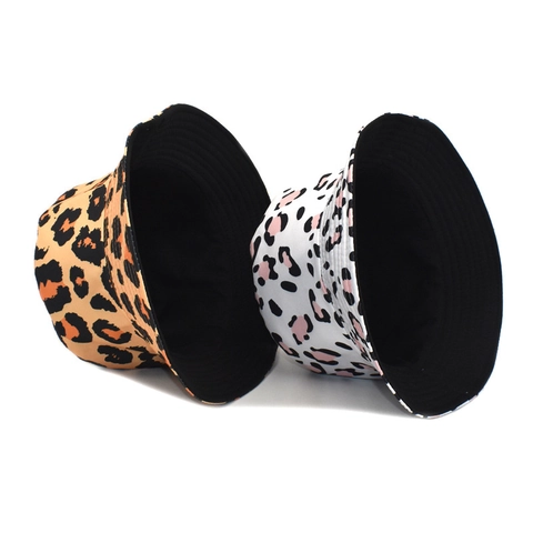 Vissershoed Luipaardprint Omkeerbaar Katoen Polyester Zonbescherming Brede Rand Outdoor Vrijetijds Modehoed Dames