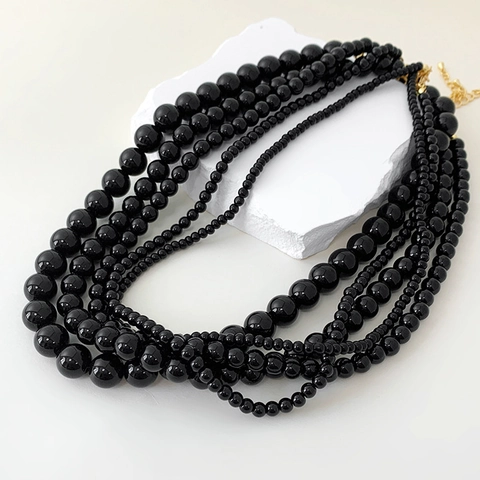 Elegante Halskette Mit Schwarzen Achatperlen Minimalistische Kupfer Schlüsselbeinkette Vintage Unisex Schmuck