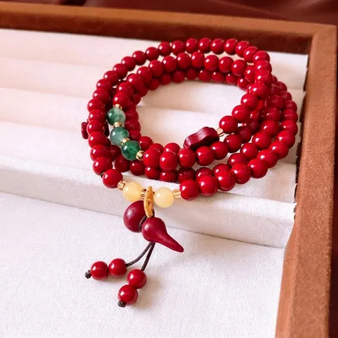 Multi Layer Perlenarmband Zinnoberstein Rote Perlen Flaschenkürbis Anhänger Traditioneller Chinesischer Stil Retro Ethnischer Schmuck
