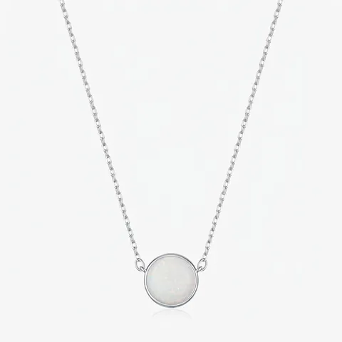 Halskette Mit Rundem Synthetischem Opal-Anhänger Und Kette Aus 925er Sterlingsilber Minimalistischer Geometrischer Chic Modeschmuck
