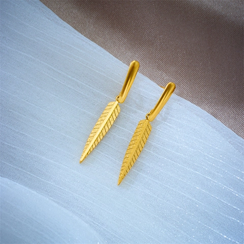 Blatt Feder Tropfenohrringe Titanstahl Mit Edelstahl Ohrstecker Nischen Minimalistischer Modeschmuck Für Frauen