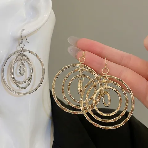 Konzentrische Kreis Multi Layer Hängeohrringe Gehämmerte Geometrische Retro Frauen Mit 925 Sterling Silber Ohrstecker