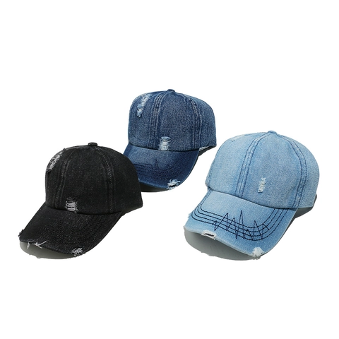Vintage Washed Denim Baseball Cap Distressed Ripped Hole Streetwear Hip Hop Adjustable Cotton Sun Hat Unisex