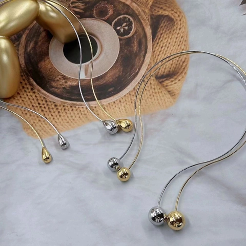 Μινιμαλιστικό Χάλκινο Κολιέ Choker για Γυναίκες Γεωμετρική Σφαίρα Σταγόνα Ανοιχτό Δαχτυλίδι Λαιμού Κοσμήματα Μόδας