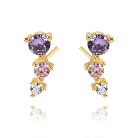 Delicate Multi Colored Zircon Stud Earrings For Women Girls Trendy Brass Star Leaf Geometric Shaped Ear Piercing Jewelry