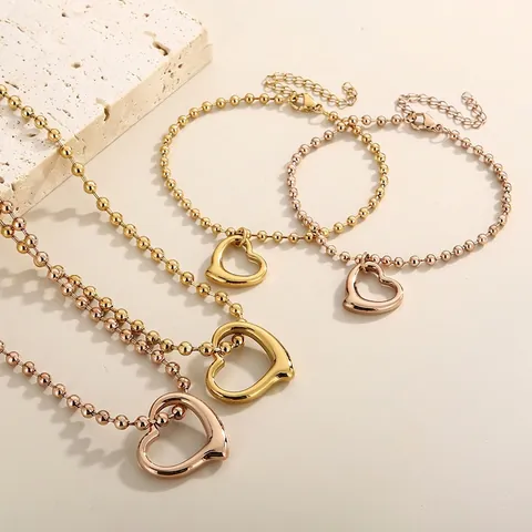 Collana E Bracciale Con Pendente A Cuore Acciaio Inossidabile Cuore Vuoto Catena A Sfere Gioielli Donna Regalo Elegante