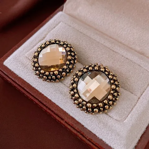 Orecchini A Lobo Rotondi Vintage In Lega Con Strass E Perno In Argento Sterling 925 Stile Medievale Retrò Per Donna