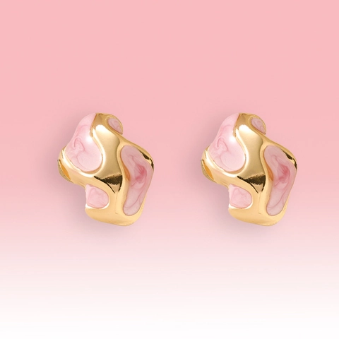 Vintage Stainless Steel Hollow Oval Line Earrings For Women Minimalist Geometric Marble Pattern Drip Oil Stud Earrings