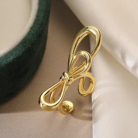 Chic Minimalist Bowknot Open Ring For Women Copper 18K Gold Silver Plated Adjustable Fashion Jewelry Finger Ring Anniversary Gift