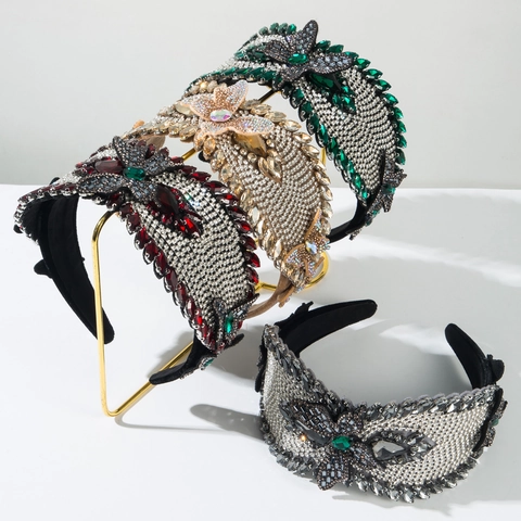 Baroque Butterfly Rhinestone Headband Luxury Velvet Wide Hair Hoop Glamorous Party Accessory For Women