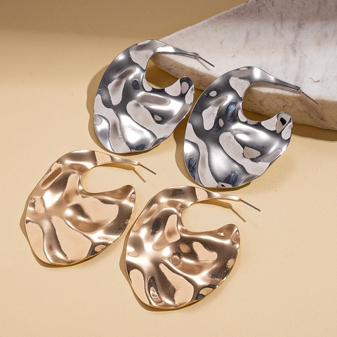 Irregular Wrinkled Round Stud Earrings For Women Liquid Metal Lava Style Iron With 925 Sterling Silver Earring Post