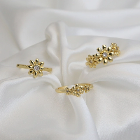 Anillo Abierto Margarita Latón Para Mujer Chapado Oro 18k Diamante Imitación Floral Minimalista Fresco Ajustable Joyería Dedo Regalo Cita