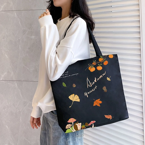 Canvas Tote Bag For Women Large Capacity Zipper Shoulder Bag Printed Casual Shopping Handbag For Students Travel