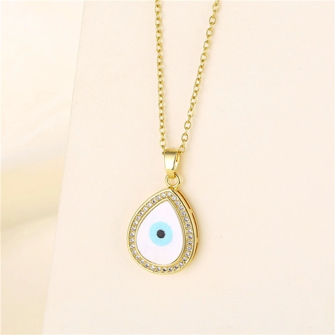 Collar Con Colgante De Ojo De Mal De Acero Inoxidable Con Micro Pavé De Circón Forma De Gota De Agua Chapado En Oro Joyería Elegante Para Mujeres