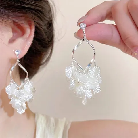 Elegantes Pendientes Colgantes De Mariposa Flor De Concha Con Circonita Y Poste De Plata Para Mujeres Vacaciones Playa