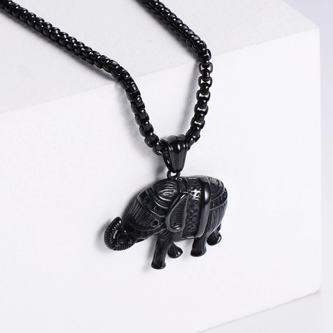 Collar Con Colgante De Elefante Tailandés Retro Punk Acero Inoxidable 304 Chapado En Oro 18K Joyería Para Hombre Gótico