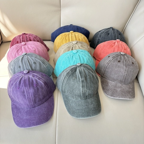 Kids Baseball Cap Washed Cotton Vintage Distressed Solid Color Curved Brim Adjustable Sun Hat Boys Girls