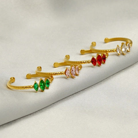 Marquise Zirkoon Ring Roestvrij Staal Verguld Gehamerd Verstelbaar Open Ring Mode Sieraden Voor Dames