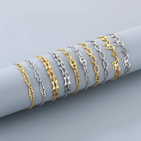 Bracciale Bolo Regolabile In Acciaio Inossidabile Da Donna Catena Ad Ancora Geometrica Croce Osso Gioielli Di Moda
