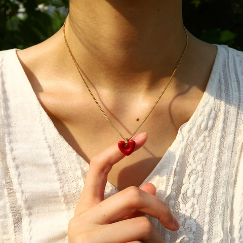 Edelstahl Zirkon Herz Anhänger Halskette Rot Emaille Zierlich Elegant Mode Schmuck Geschenk Für Frauen
