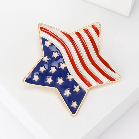 Ster Broche Legering Emaille Amerikaanse Vlag Patroon Patriotisch Rood Wit Blauw Mode Kleding Accessoire Pin