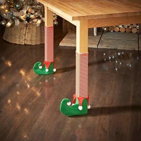 Christmas Elf Shoe Chair Leg Covers Red White Striped Fabric Table Foot Protector Socks Holiday Party Home Decor Novelty