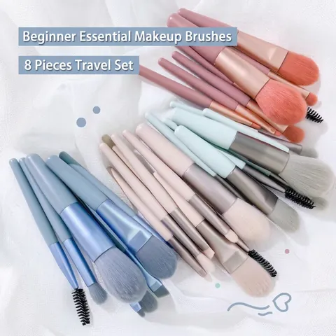 Macaron Makeup Brushes Soft Synthetic Fiber Bristles Portable Travel Cosmetic Tools For Eyeshadow Powder With Pouch