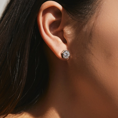 925 Sterling Silber Moissanit Ohrstecker Hexagon Geometrisch Funkelnd Luxus Schmuck Unisex Minimalist Geschenk