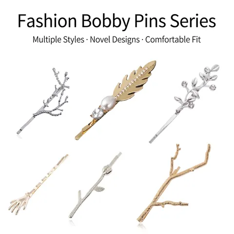 Elegant Alloy Hair Clips Gold Silver Branch Leaf Antler Shape With Rhinestone Faux Artificial Pearl Hairpins For Women